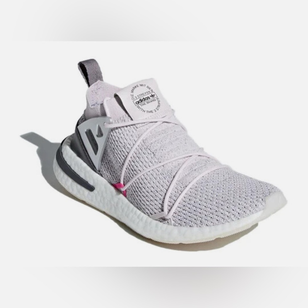 Adidas Pink and Silver Athletic Shoes with Lace-Up Closure